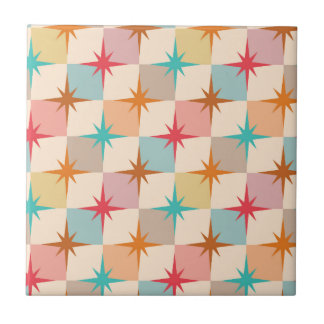 Mid Century Starbursts on Pastel Checkerboards Kakelplatta