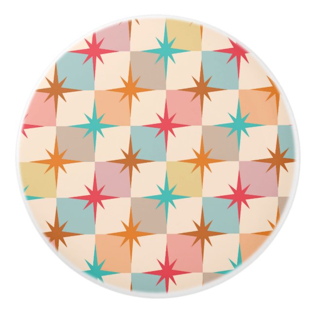 Mid Century Starbursts on Pastel Checkerboards Knopp (Framsidan)