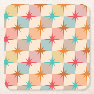 Mid Century Starbursts on Pastel Checkerboards  Underlägg Papper Kvadrat