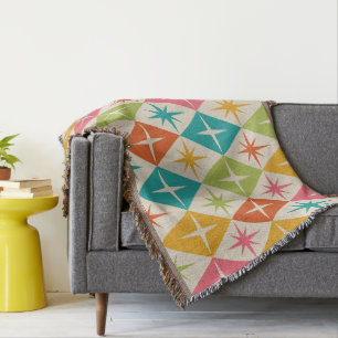 Mid Century Starbursts på färgglada retro-diamante Filt