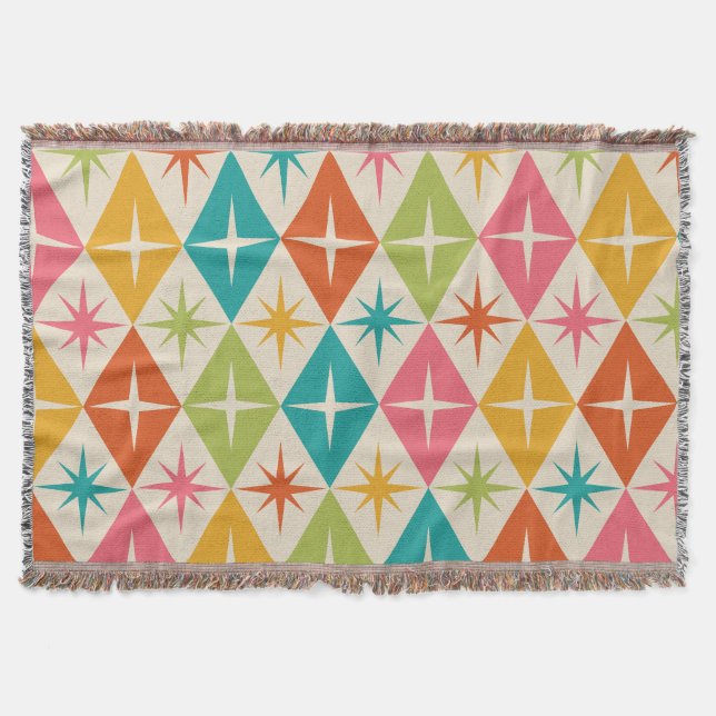 Mid Century Starbursts på färgglada retro-diamante Filt (Framsidan)