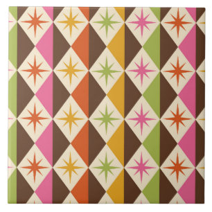 Mid Century Starbursts på Harlequin-diamanter  Kakelplatta