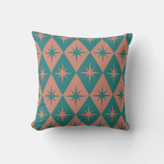 Mid Century Starbursts på korall teal diamanter Kudde