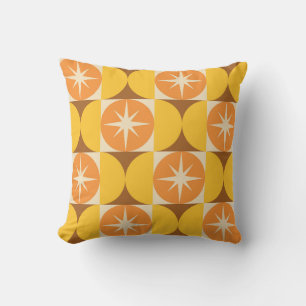 Mid Century Starbursts på orange gula cirklar Kudde