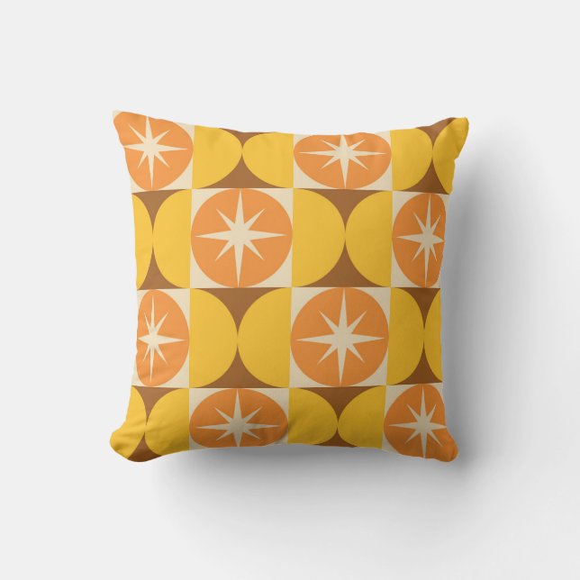 Mid Century Starbursts på orange gula cirklar Kudde (Framsida)