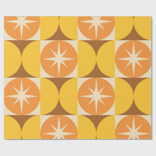 Mid Century Starbursts på orange gula cirklar Presentpapper