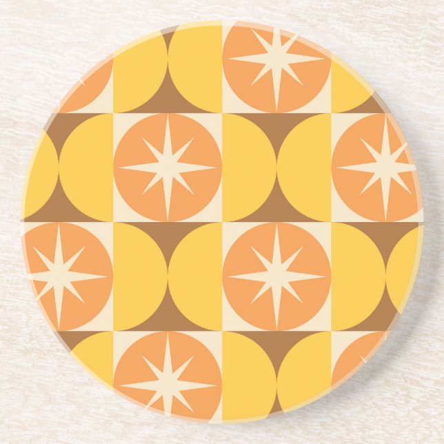 Mid Century Starbursts på orange gula cirklar Underlägg (Framsidan)