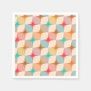 Mid Century Starbursts på Pastellfärgade Rutnät  Pappersservett