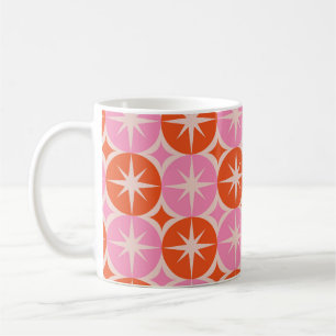 Mid Century Starbursts på rosa och orange cirklar Kaffemugg