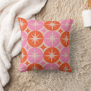 Mid Century Starbursts på rosa och orange cirklar Kudde