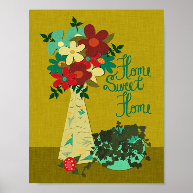 Mid-Century Stil, Blommor i Vas 8 x 10 Poster (Framsidan)