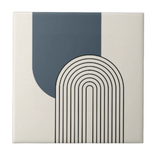 Mid Century stil-linjekonst med mörk blått båge Kakelplatta