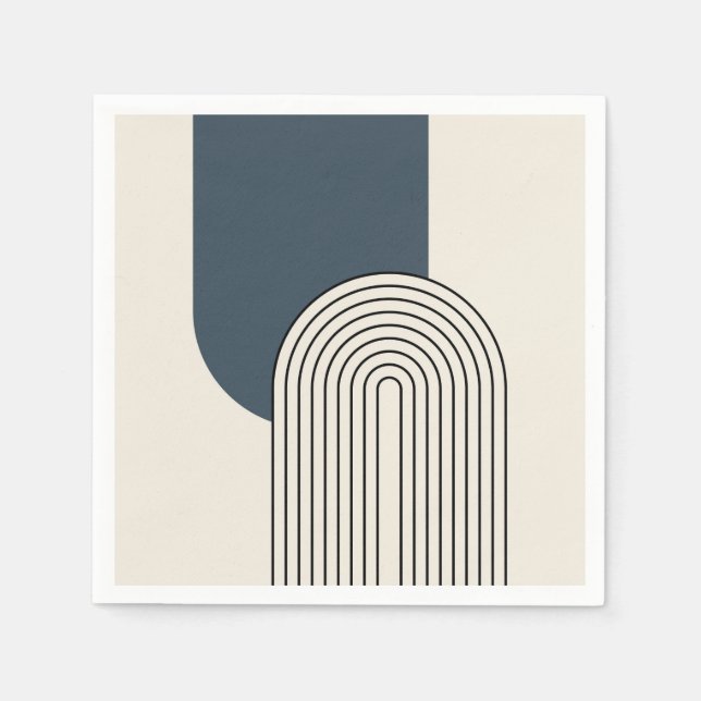 Mid Century stil-linjekonst med mörk blått båge Pappersservett (Framsidan)