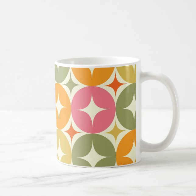 Mid Century stjärnexplosioner på färgglada cirklar Kaffemugg (Höger)