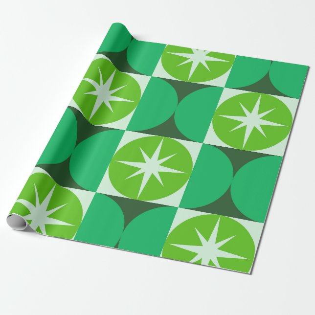 Mid Century stjärnexplosioner på limegröna mintgrö Presentpapper (Utrullad)