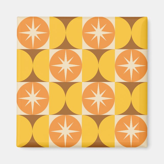 Mid Century stjärnexplosioner på orange gula cirkl Magnet (Framsidan)
