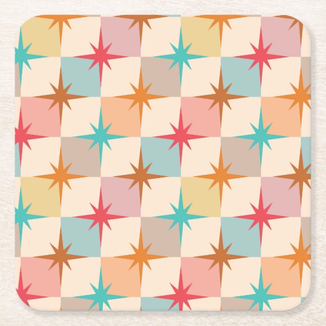 Mid Century-stjärnexplosioner på pastellfärgade sc Underlägg Papper Kvadrat (Framsidan)