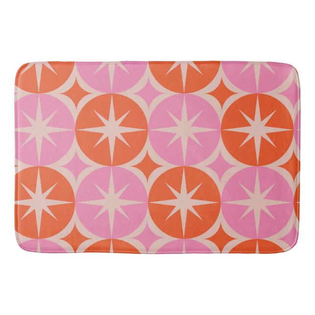 Mid Century stjärnexplosioner på rosa och orange c Badrumsmatta (Framsidan)