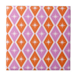Mid Century Stjärnexplosioner på rosa och orangea Kakelplatta