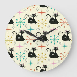 Mid Century-stjärnor med svart atomkatt Stor Klocka