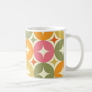 Mid Century-stjärnor på färgfulla cirklar Mönster Kaffemugg