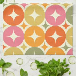 Mid Century-stjärnor på färgfulla cirklar Mönster Kökshandduk