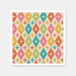 Mid Century-stjärnor på färgfulla Retro-diamanter Pappersservett