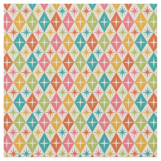 Mid Century-stjärnor på färgfulla Retro-diamanter Tyg (Närbild)