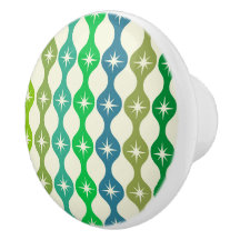 Mid Century-stjärnor på Grönt Blue Ogee Mönster