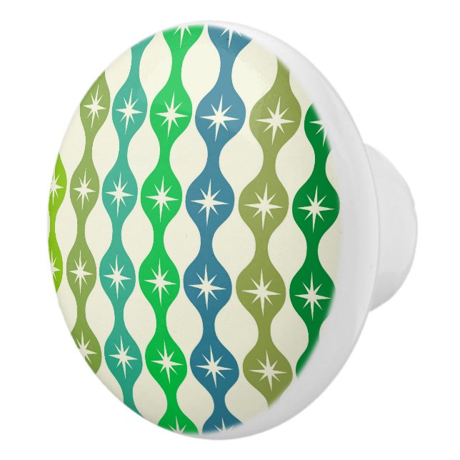 Mid Century-stjärnor på Grönt Blue Ogee Mönster Knopp (Höger)