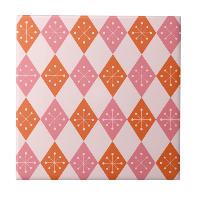 Mid Century-stjärnor på Orangens Rosa Diamonds Kakelplatta (Framsidan)