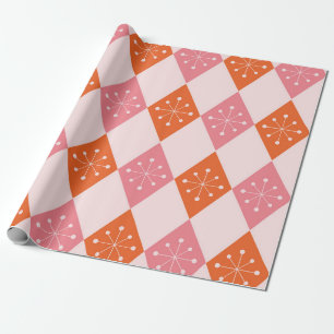 Mid Century-stjärnor på Orangens Rosa Diamonds Presentpapper