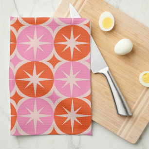Mid Century-stjärnor på Rosa- och Orange Circles Kökshandduk