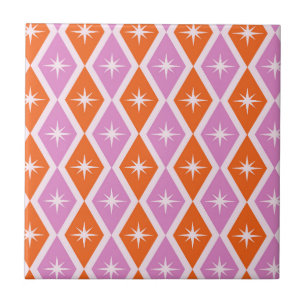 Mid Century-stjärnor på Rosa och Orange Diamonds Kakelplatta
