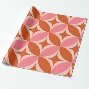 Mid Century-stjärnor på Rosa Orange Circles Presentpapper