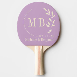 Mid-Century Summer Lilac Leaf Bröllopsmonogram Pingisracket