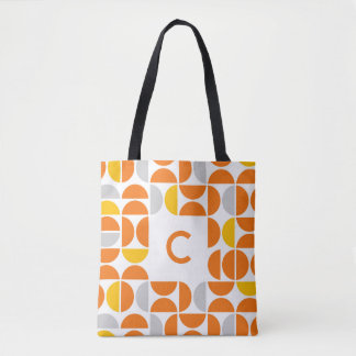 Mid Century Sunny Tiles Monogrammed Tote Bag Tygkasse