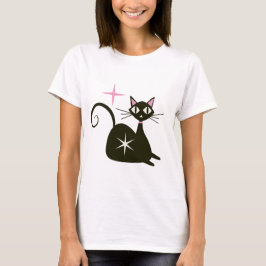 Mid Century Svart Atomkatt med Stjärnexplosioner T Shirt