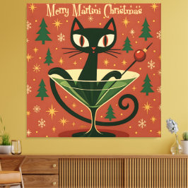Mid Century Svart Katt Merry Martini Jul Canvastryck
