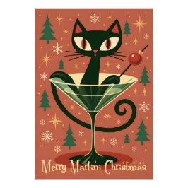 Mid Century Svart Katt Merry Martini Jul Fototryck