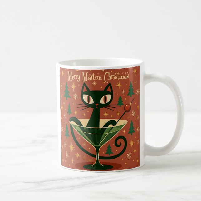 Mid Century Svart Katt Merry Martini Jul Kaffemugg (Höger)