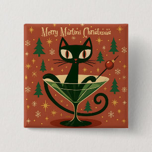 Mid Century Svart Katt Merry Martini Jul Knapp