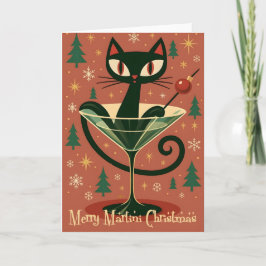 Mid Century Svart Katt Merry Martini Jul Kort