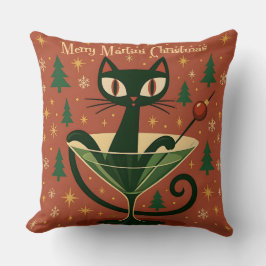 Mid Century Svart Katt Merry Martini Jul Kudde