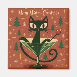 Mid Century Svart Katt Merry Martini Jul Magnet