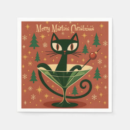 Mid Century Svart Katt Merry Martini Jul Pappersservett