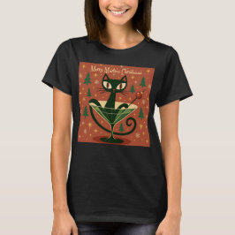 Mid Century Svart Katt Merry Martini Jul T Shirt
