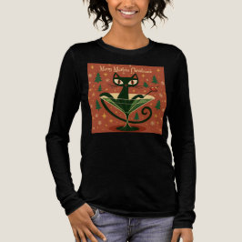 Mid Century Svart Katt Merry Martini Jul T Shirt