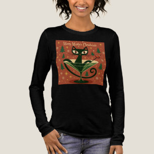 Mid Century Svart Katt Merry Martini Jul T Shirt