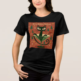 Mid Century Svart Katt Merry Martini Jul T Shirt